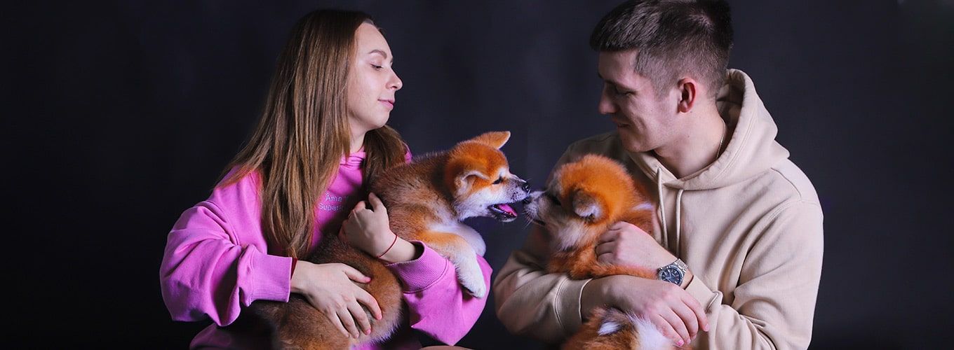 Профессиональная фотосессия со щенками в фоновой студии